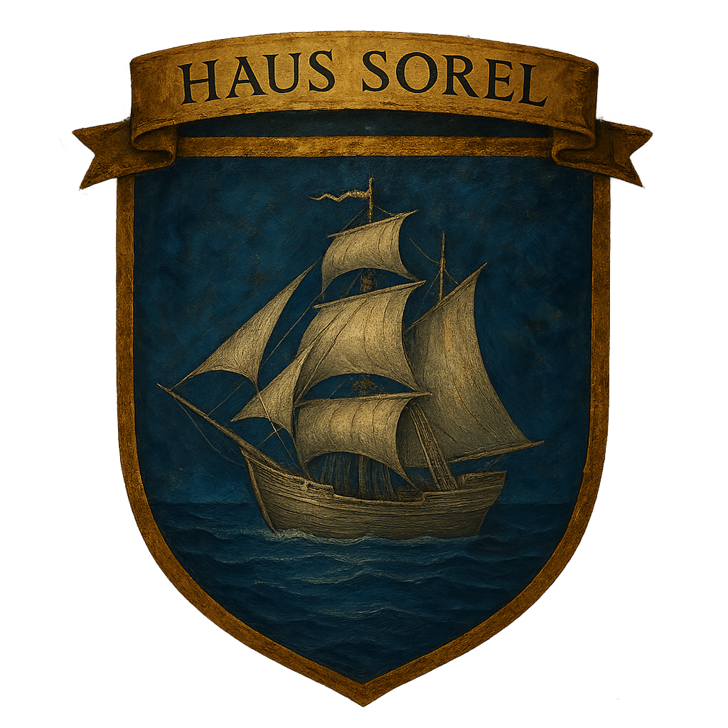Ein silbernes Segelschiff auf tiefblauer See Haus Sorel