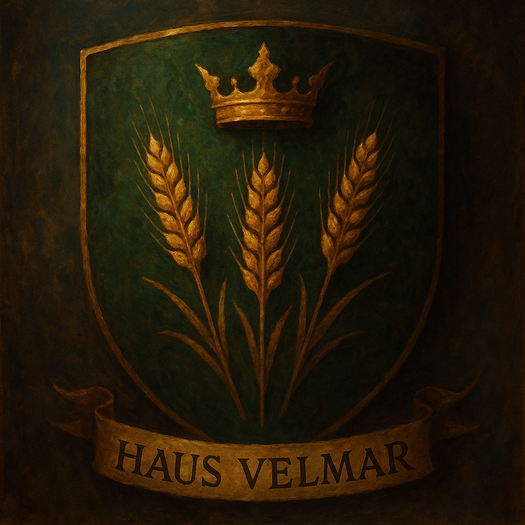 Goldene Kornaehren auf gruenem Grund Haus Velmar