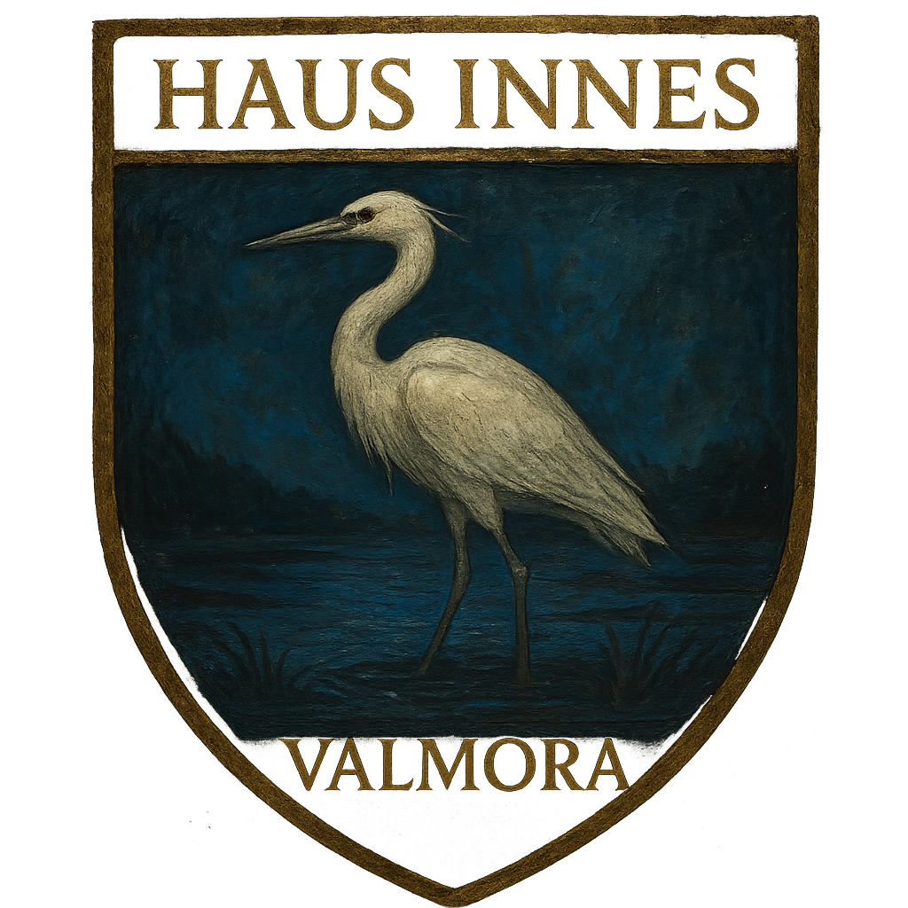 Ein silberner Reiher über blauem Moor Haus Innes